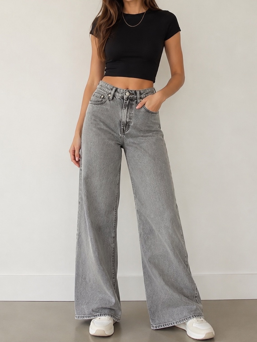 H&M Ultra High Waist Wide Leg Gray Wash Jeans | US 6 | Minimalist Denim